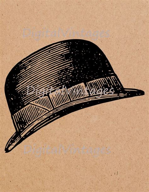 Bowler Hat Illustration Vintage Antique Digital Image Graphic Etsy