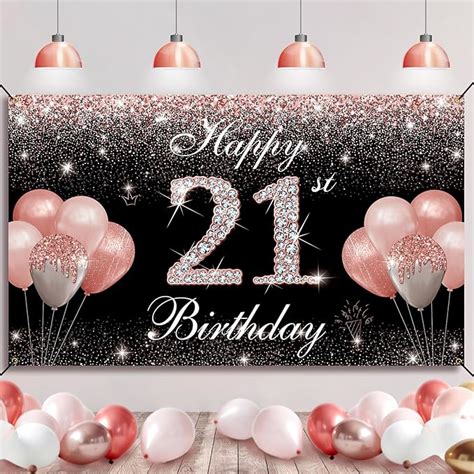 Amazon HTDZZI 21st Birthday Decorations For Her Rose Gold Happy