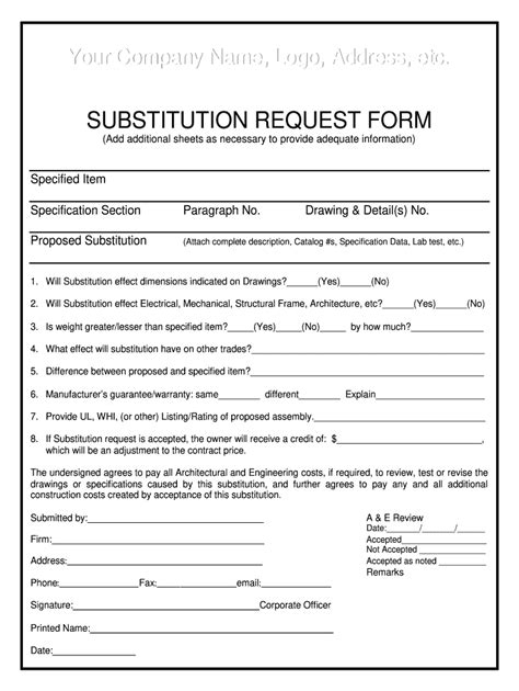 Substitution Request Form Fill Online Printable Fillable Blank