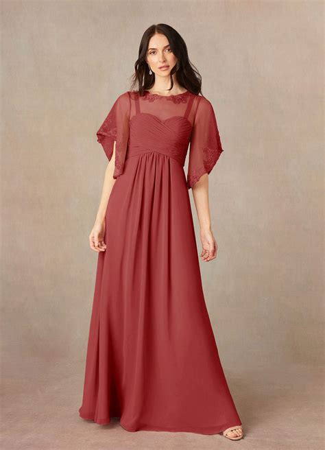 Rust Azazie Fauna A Line Sequins Chiffon Floor Length Dress Azazie