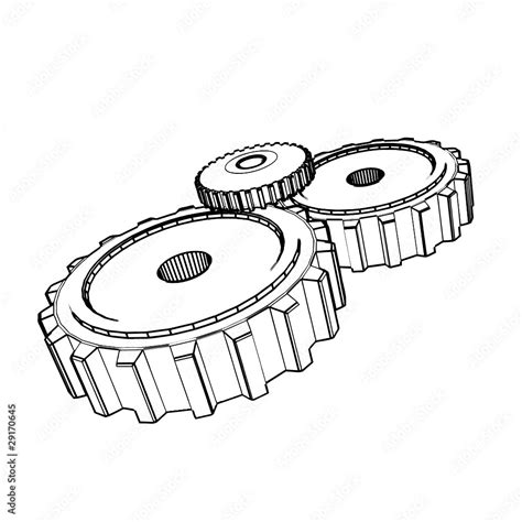 3d technical vector drawing of gears Stock Vector | Adobe Stock