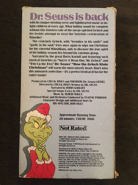 How The Grinch Stole Christmas {vhs Tape 1990} Excellent Cond 27616101136 Ebay