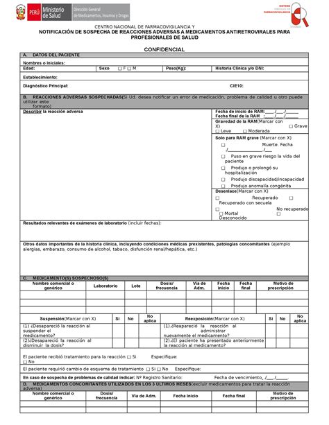 Formato Ra Antiretrovirales Centro Nacional De Farmacovigilancia Y