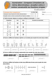 Comparer ranger une fraction CM2 Exercice évaluation révision