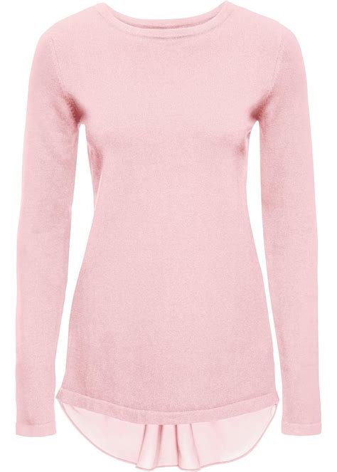 Sch Ner Pullover Mit Bluseneinsatz Aus Zartem Chiffon Rosa