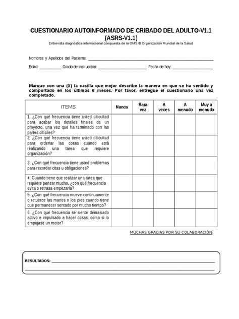 PDF Cuestionario Autoinformado De Cribado Del Adulto DOKUMEN TIPS