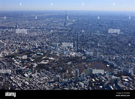 Keisei Ueno Station, Keisei Ueno Station aerial shot from the West towards the sky tree tower ...