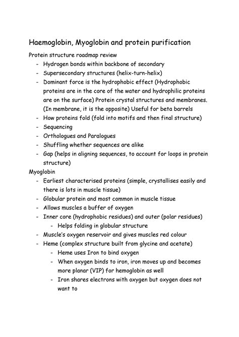 CHEM 271 Lecture 3 Notes Haemoglobin Myoglobin And Protein