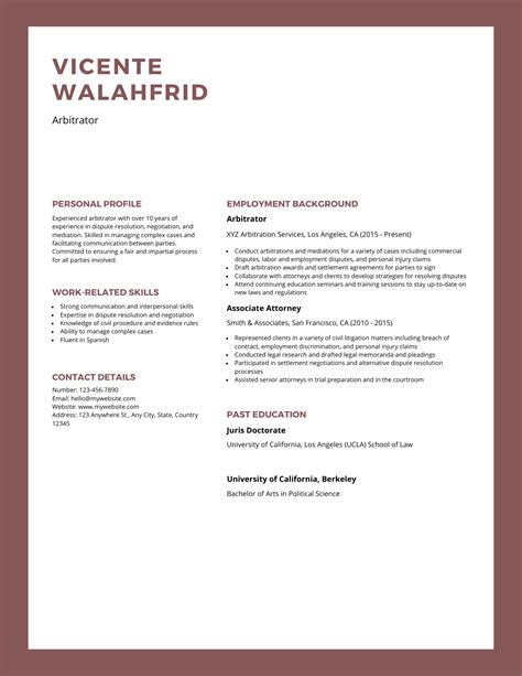 Arbitrator Resume Template 2024 - Download in Word, PDF