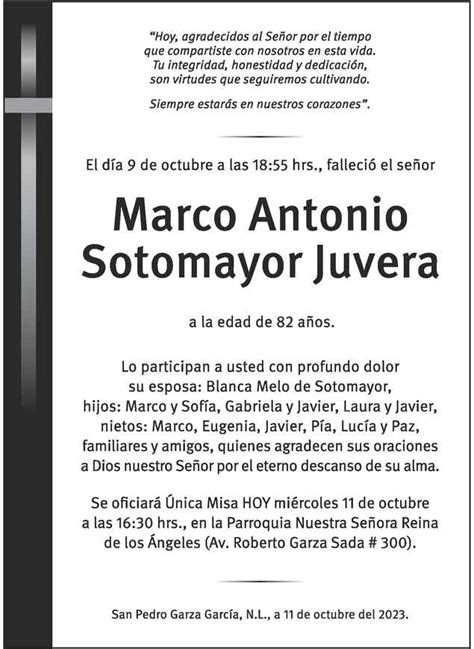 Sr Marco Antonio Sotomayor Juvera Obituario Esquela