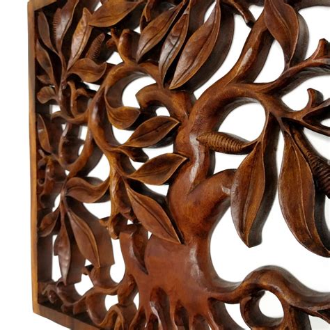 Teak Carved Wooden Wall Art Sculpture Decoration Square Panel Etsy