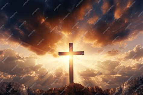 Premium Ai Image Empty Cross Of Jesus Christ Against Dramatic Sunrise