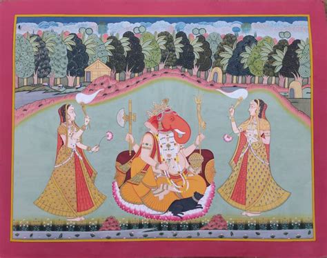 Lord Ganesha With Riddhi Siddhi Holy Painting In Large Size 24 18