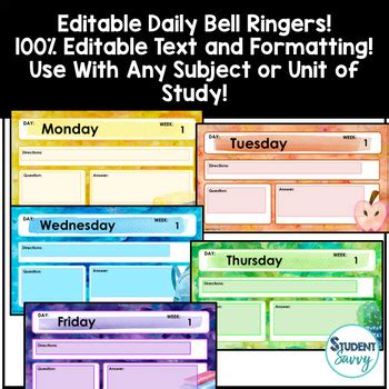 Editable Bell Ringers Templates Daily Warm Ups Morning Work All Subjects