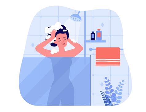 Premium Vector Happy Woman Taking Shower Bath Standing Inside Glass