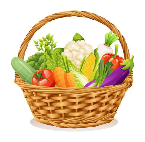 Premium Vector Wicker Basket With Vegetables Isolated On White