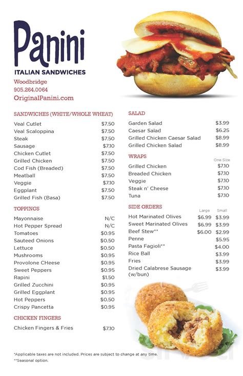 Panini Italian Sandwiches Menu In Woodbridge Ontario Canada