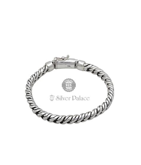 925 Sterling Silver Maan Collection Basketweave Chain Bracelet For Mens Silver Palace