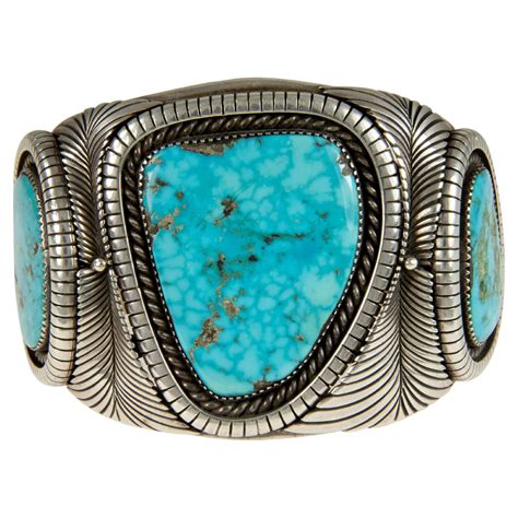 Lee Yazzie Navajo Morenci Turquoise And Sterling Silver Cuff Circa 1975