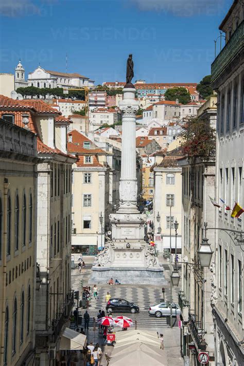 High Angle View Of Column Of Pedro Iv Monument In Rossio Square Lisbon