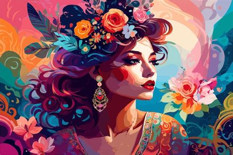 Hermoso Retrato De Mujeres Con Flores Papel Tapiz De Arte Vectorial En