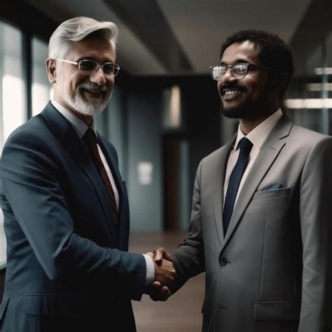 Premium Ai Image Two Men Shaking Hands One Wearing A Suit And The