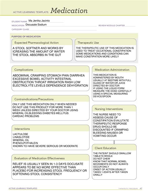 Docusate Sodium Medication Template