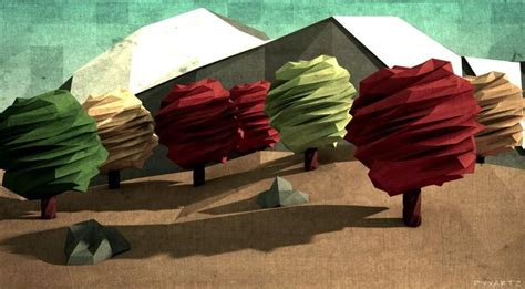 Arboles Y Monta As Poligonales Fondo De Pantalla Id Low Poly Art