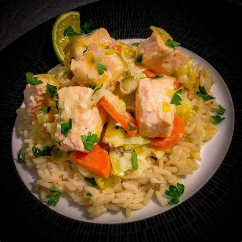 Blanquette De Saumon Poireaux Carottes Riz Pilaf Cuisiner Sans Gluten