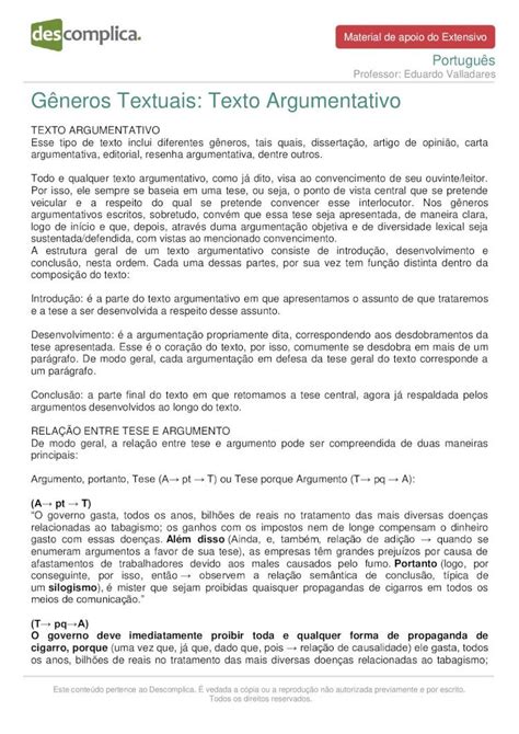 Pdf Gêneros Textuais Texto Argumentativoªneros Textuais Texto Argumentativo Texto