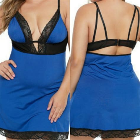 Intimates Sleepwear Plus Size Blue Chemise Lingerie Set Size X Baby Doll Poshmark