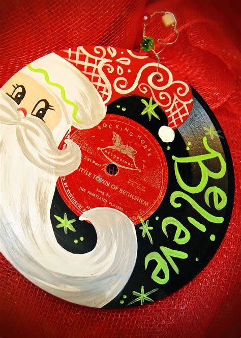 Hand Painted Vintage Christmas Record Santa by CamaleeKateStudio