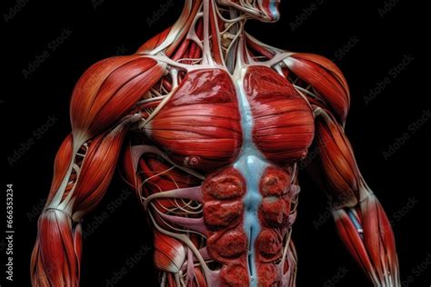 Human Muscles Anatomy with black background, 3D Rendering, Fitness model with abs standing, top ...