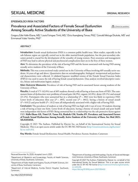 Pdf Prevalence And Associated Factors Of Female Sexual Dysfunction Among Sexually Active