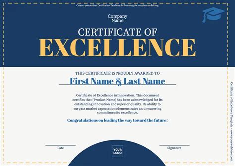 Free Editable Certificate Of Excellence Templates