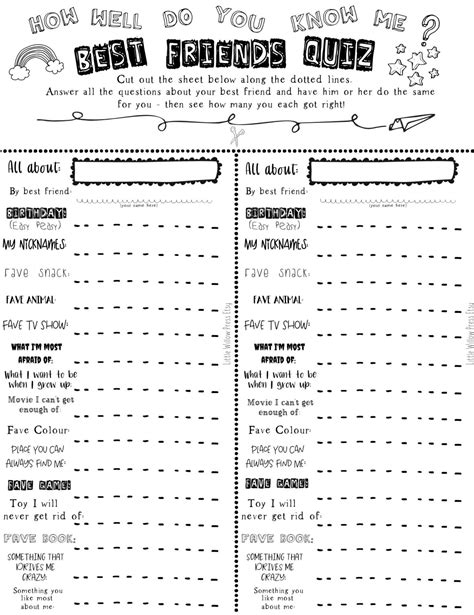 Best Friends Quiz - Printable for Kids - Kindred + Willow