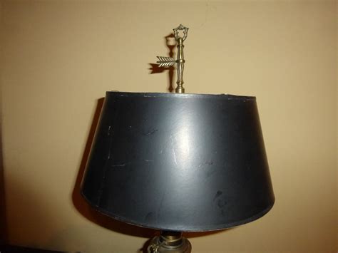 Vintage Table Lamp W Brass Finial And Black Shade French