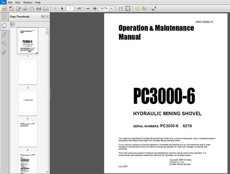 KOMATSU PC3000-6 HYDRAULIC MINING SHOVEL Operation & Maintenance Manual ...