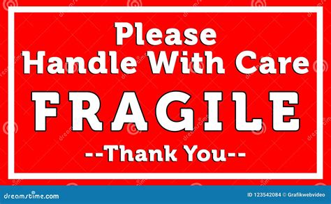 Fragile Please Handle With Care White Red Color Stock Image