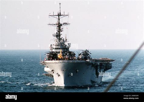 A Bow View Of The Amphibious Assault Ship Uss Tripoli Lph 10 Underway During Operation Desert