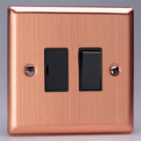 Varilight Urban Brushed Copper 13a Switched Fused Spur With Black Insert Ukes