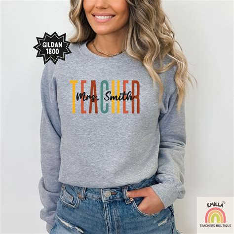 Cute Custom Teacher Last Name Sweatshirt Personalized Name Teacher