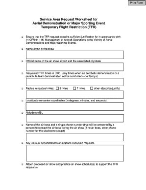 Fillable Online Faa Service Area Request Worksheet For Faa Fax Email