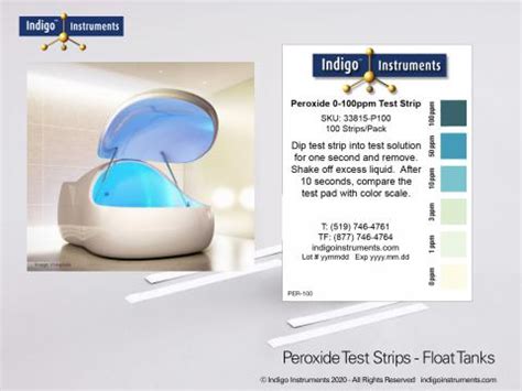 Indigo Hydrogen Peroxide Test Strips 100ppm 100 Vial For Float Tanks
