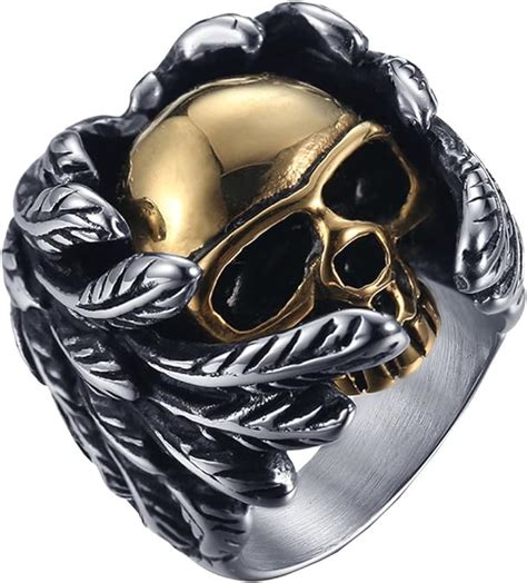 Um Bijoux Gothique Bague Homme Aile Ange T Te De Mort Cr Ne Diable