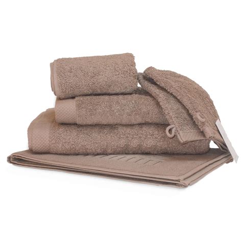 Parure De Bain Coton Pi Ces Uni Pure Marron Taupe Linnea Linge De