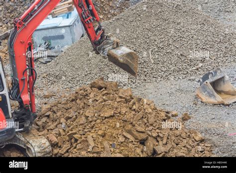 Mini Excavator With Excavation Work Stock Photo Alamy