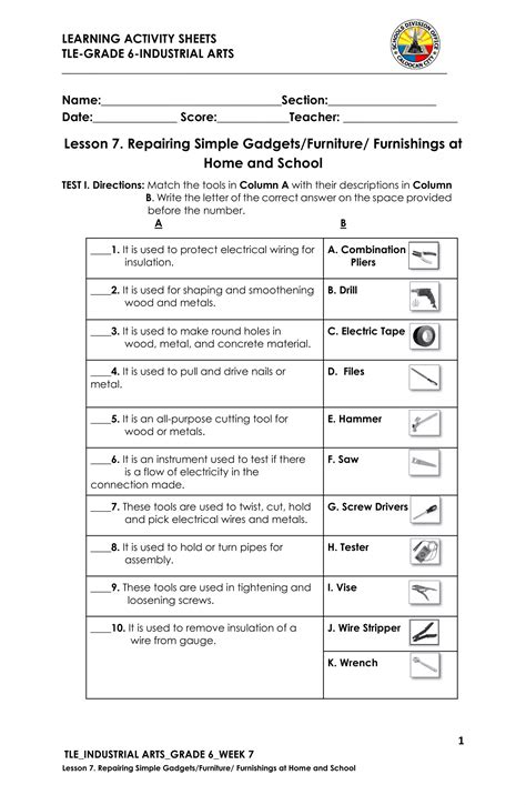 TLE 6 Q2 LAS 4 School Testing Learning Activities Activity Sheets