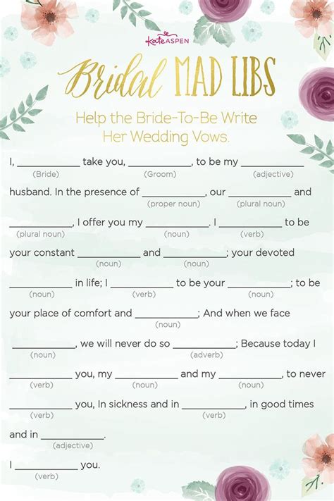 Wedding Shower Mad Libs Printable Free