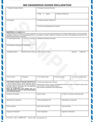 Shippers Declaration For Dangerous Goods Form Laser W Columns 100 Pack